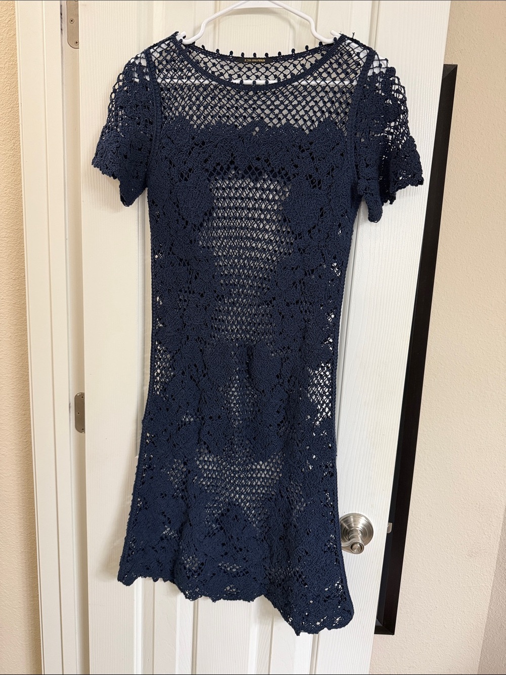 Kobi Halperin dress Navy Blue Crochet . Excellent new cond.